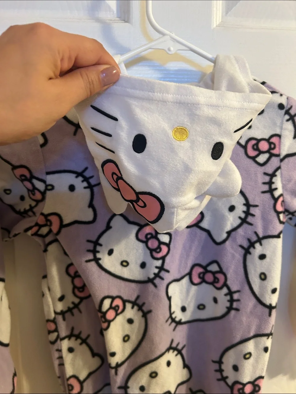 Hello Kitty Lavender and White Fleece One-Piece Pajama Footie with Pink Accents